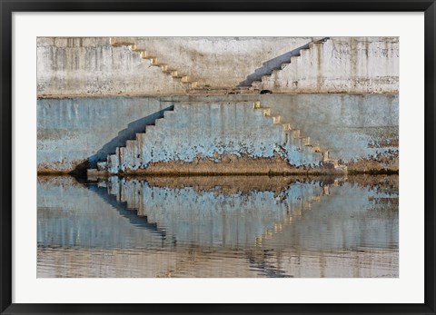 Framed Steps mirrored on small lake, Jodhpur, India Print