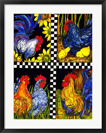 Framed Chicken Quartet Print