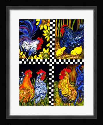 Framed Chicken Quartet Print