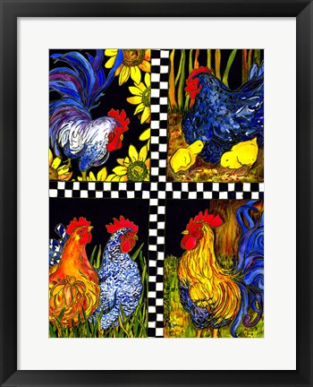 Framed Chicken Quartet Print
