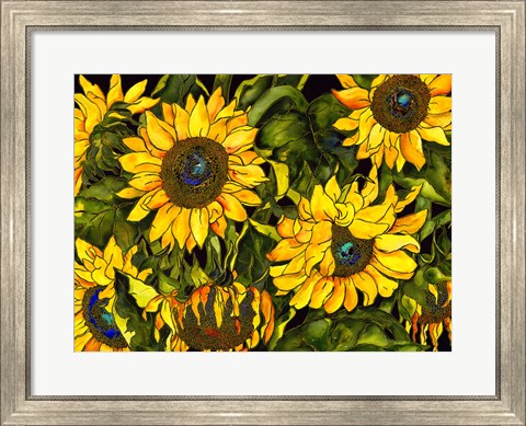 Framed Sunflowers On a Field of Green Print
