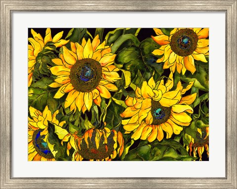 Framed Sunflowers On a Field of Green Print