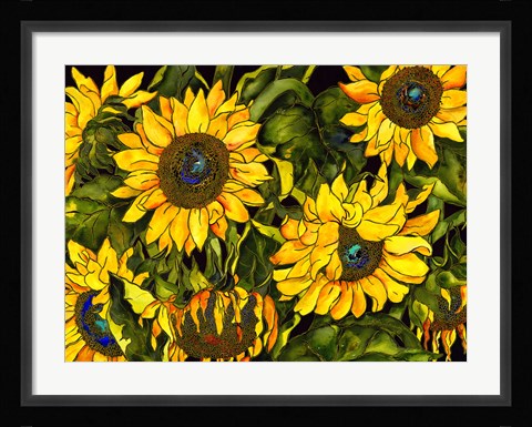 Framed Sunflowers On a Field of Green Print