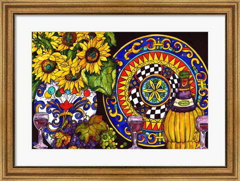 Framed Vino and Sunflowers Print