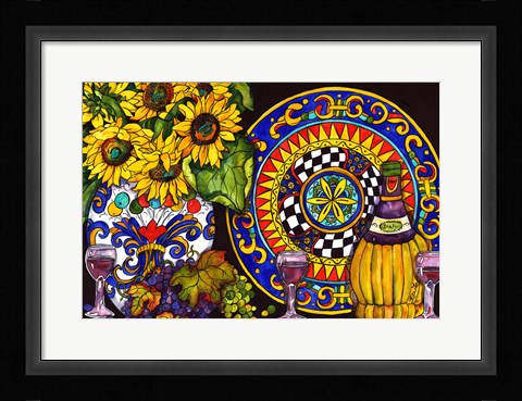 Framed Vino and Sunflowers Print