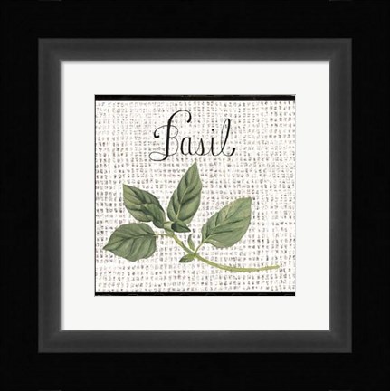 Framed Burlap Herbs V Print