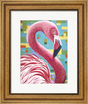 Framed Fabulous Flamingos I Print