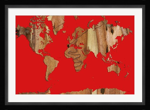 Framed Wood Bark World Map 1 Print