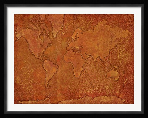 Framed World Map Rust 1 Print
