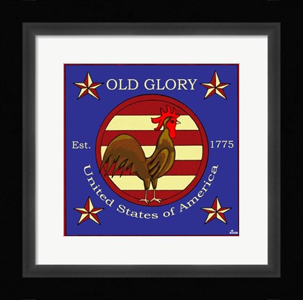 Framed Rooster Old Glory Print