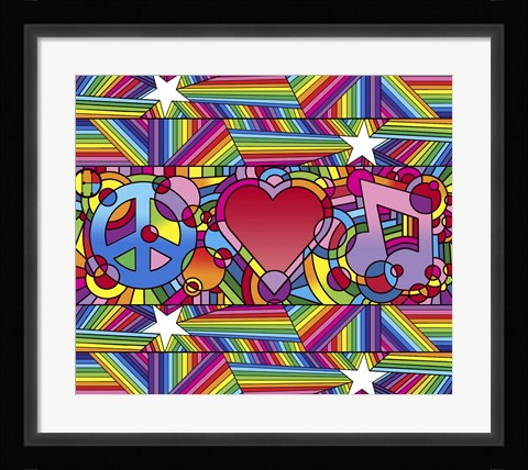 Framed Peace Love Music D Print