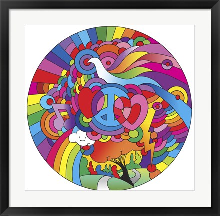 Framed Peace Love Music Circle Print