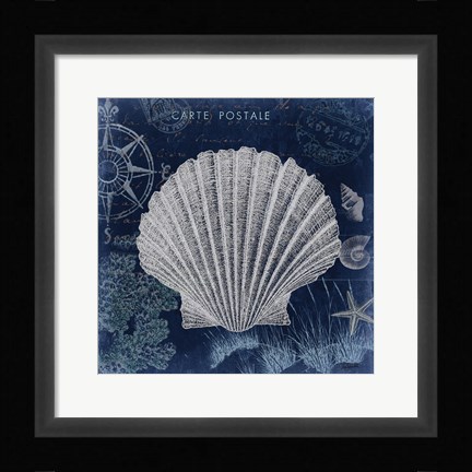 Framed Seaside Postcard Navy I Print