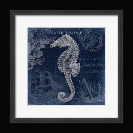 Framed Seaside Postcard Navy II Print