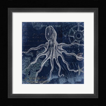 Framed Seaside Postcard Navy III Print