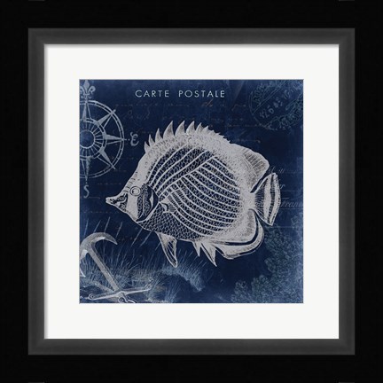 Framed Seaside Postcard Navy IV Print