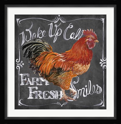 Framed Rooster on Chalkboard II Print