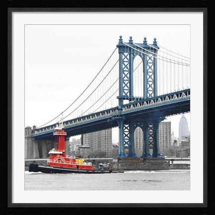 Framed Manhattan Bridge with Tug Boat Print