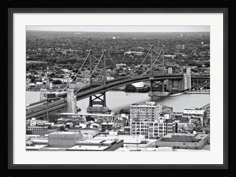 Framed Benjamin Franklin Bridge (aerial) (b/w) Print