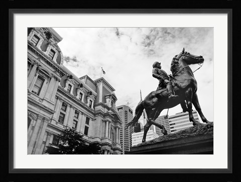 Framed City Hall Sculpture (horse) (b/w) Print