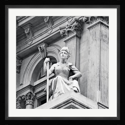Framed City Hall Sculpture (woman) (b/w) Print