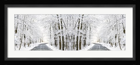 Framed Two Roads Diverged in a Snowy Wood Print