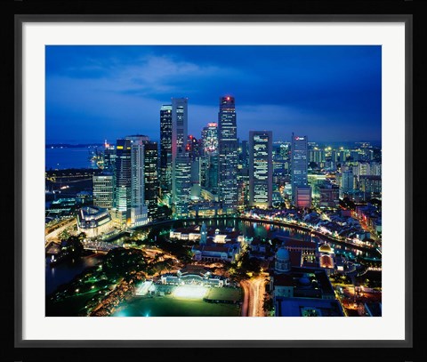 Framed Aerial View of Singapore at Night Print