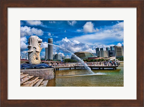 Framed Symbol of Singapore and Downtown Skyline in Fullerton area, Clarke Quay, Merlion Print