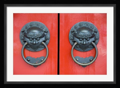 Framed Pair of Door Knockers, Buddha Tooth Relic Temple, Singapore Print