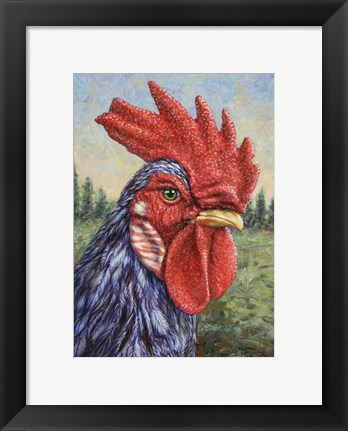 Framed Blue Rooster Print