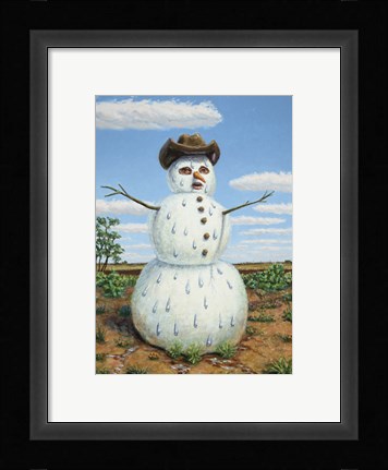 Framed Snowman In Texas Print