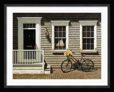 Framed Bicycle's Basket Of Flowers Print