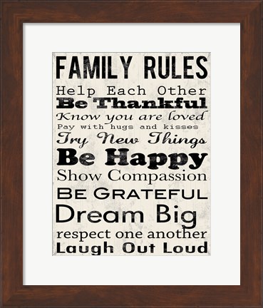 Framed Family Rules 3 Print