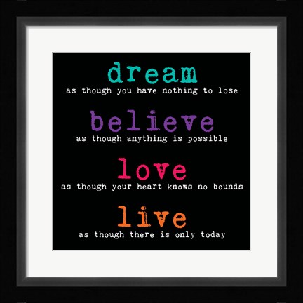 Framed Dream Believe Love Live 3 Print