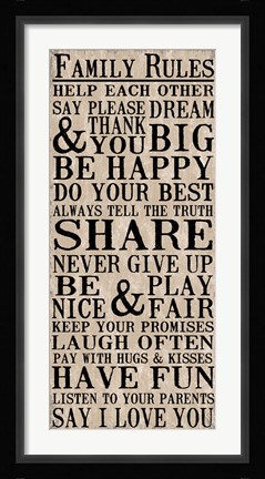 Framed Family Rules 7 Print