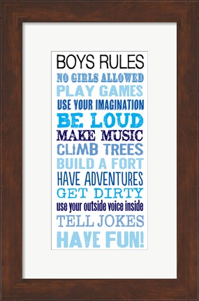 Framed Boys Rules Print