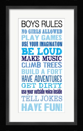 Framed Boys Rules Print