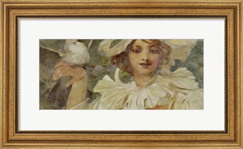 Framed Woman with Pigeon Print