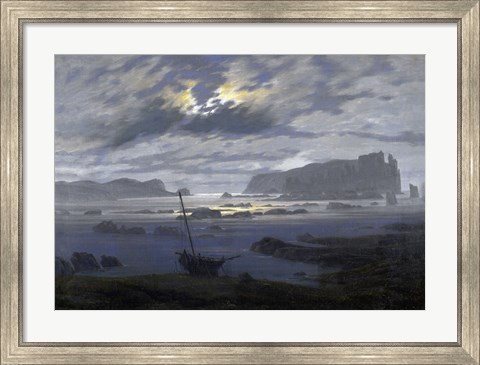 Framed Northern Sea by Moonlight Print
