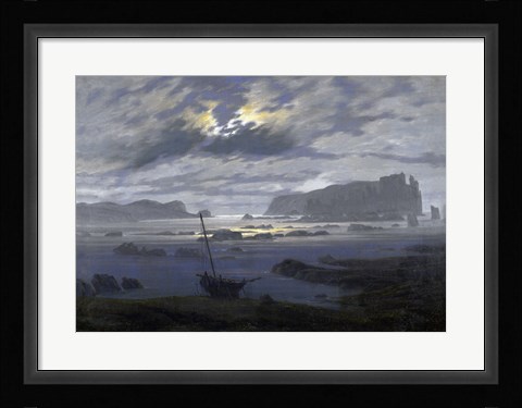 Framed Northern Sea by Moonlight Print