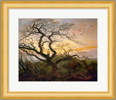 Framed Tree with Ravens and Prehistoric Tumulus on the Baltic Coast Print