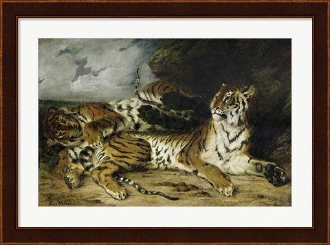 Framed Young Tiger Playing with its Mother, 1830 Print
