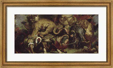 Framed Lion Hunt, 1855 Print