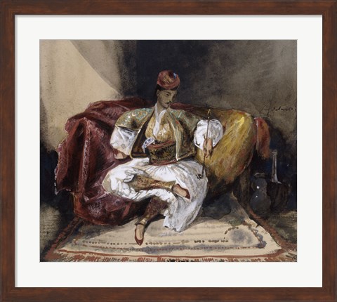 Framed Oriental Man Seated on a Divan with a Narghile, c. 1824-1825 Print