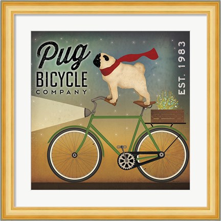 Framed Pug on a Bike Print