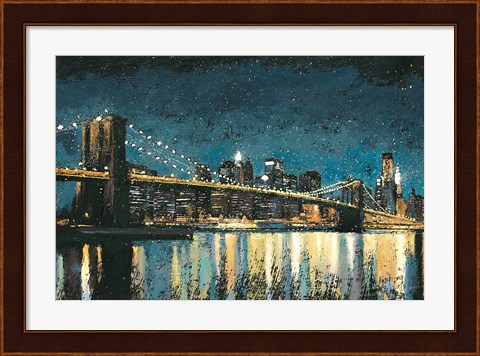 Framed Bright City Lights Blue I Print