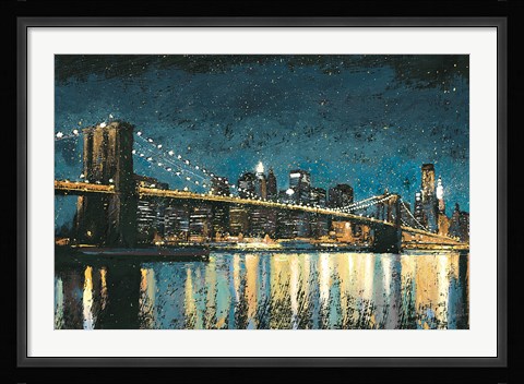 Framed Bright City Lights Blue I Print