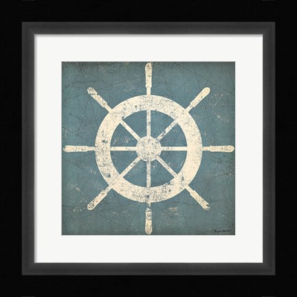 Framed Nautical Shipwheel Blue Print