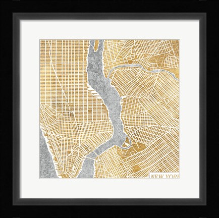 Framed Gilded New York  Map Print