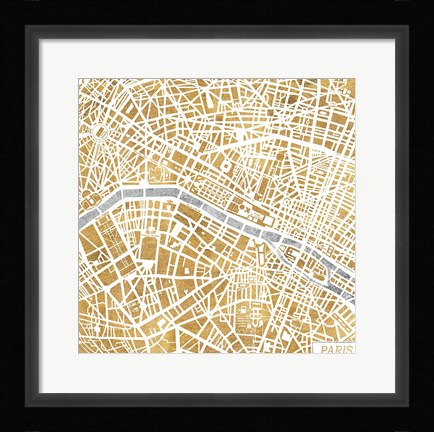Framed Gilded Paris Map Print